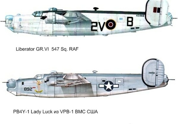 Consolidated PB4Y-1 Liberator & PB4Y-2 Privateer чертежи (рисунки) самолета